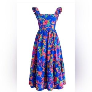 J. Crew Square Neck Resort Blue Floral Midi Dress